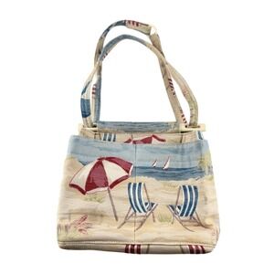 Vintage Tapestry Beach Tote Nautical Woven Purse Made in USA Summer Vacation